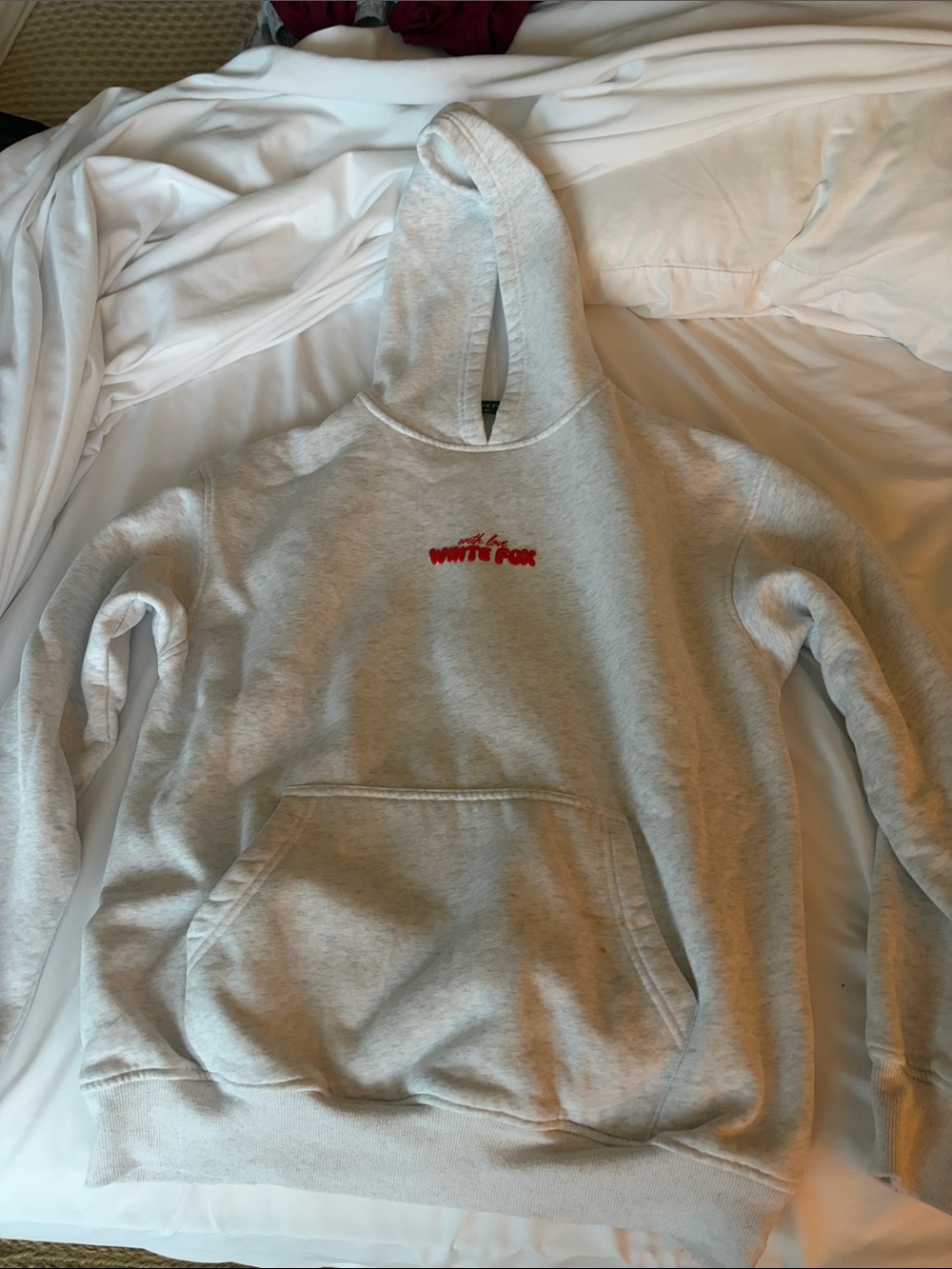 White Fox Limited Edition Light Gray and Red Hoodie